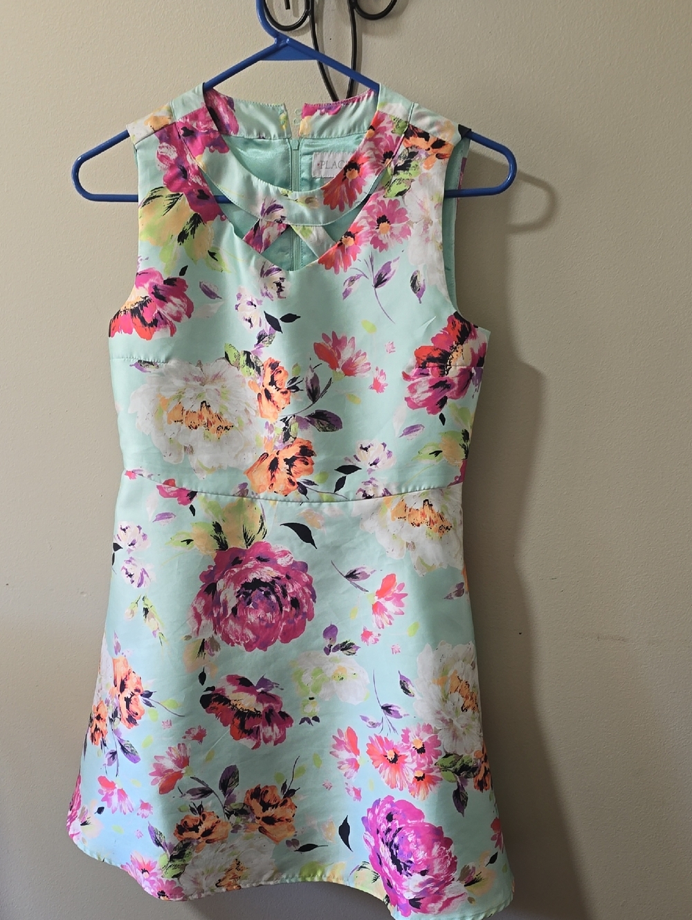 The Children's Place Mint Floral Sleeveless Dress with Pink & Orange Blooms